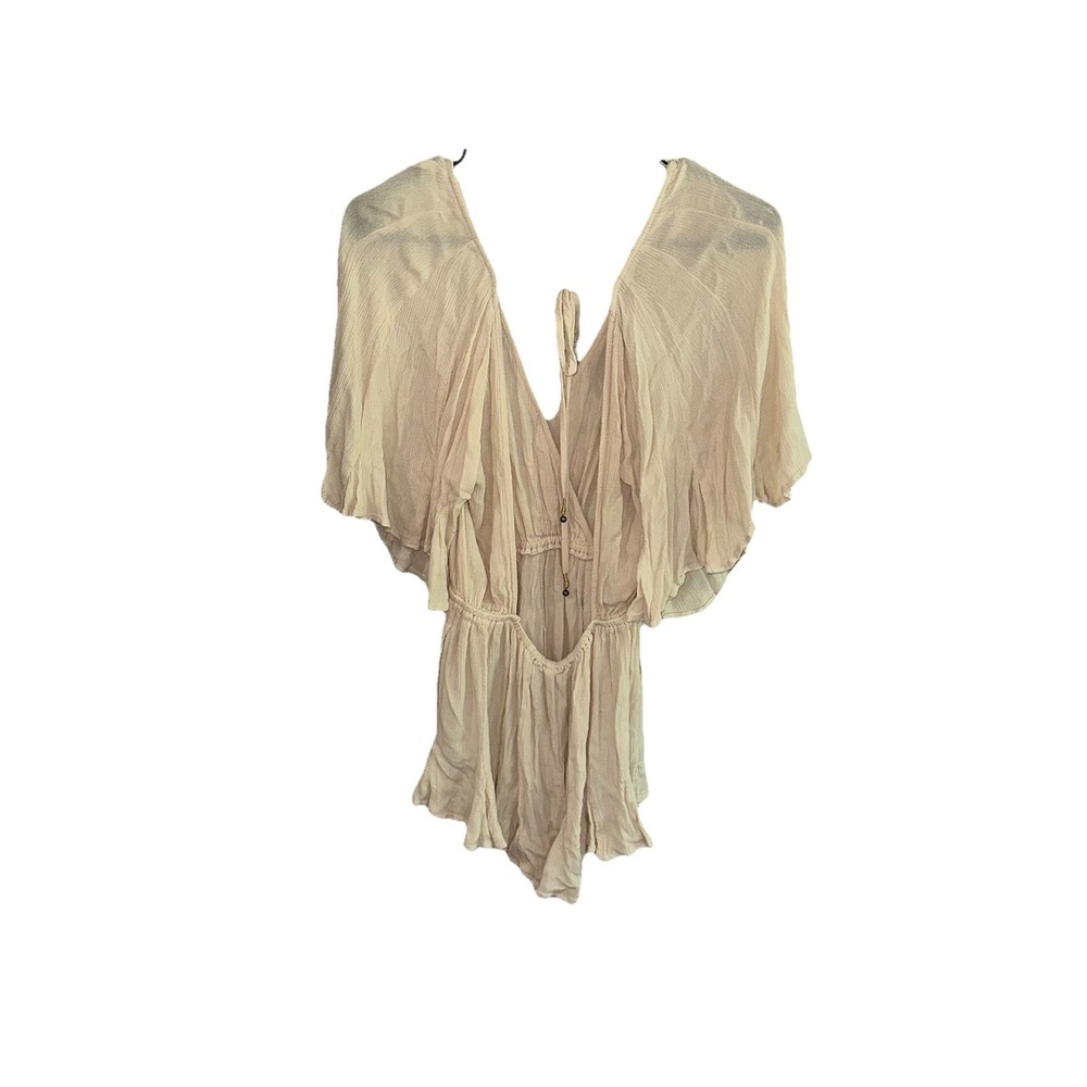 FREE PEOPLE NEREA ROMPER SHORT FLOWY JUMPSUIT Summer Khaki/Beige Size XS - Picture 6 of 15